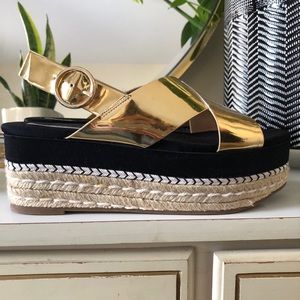 ZARA Metallic gold espadrille wedges